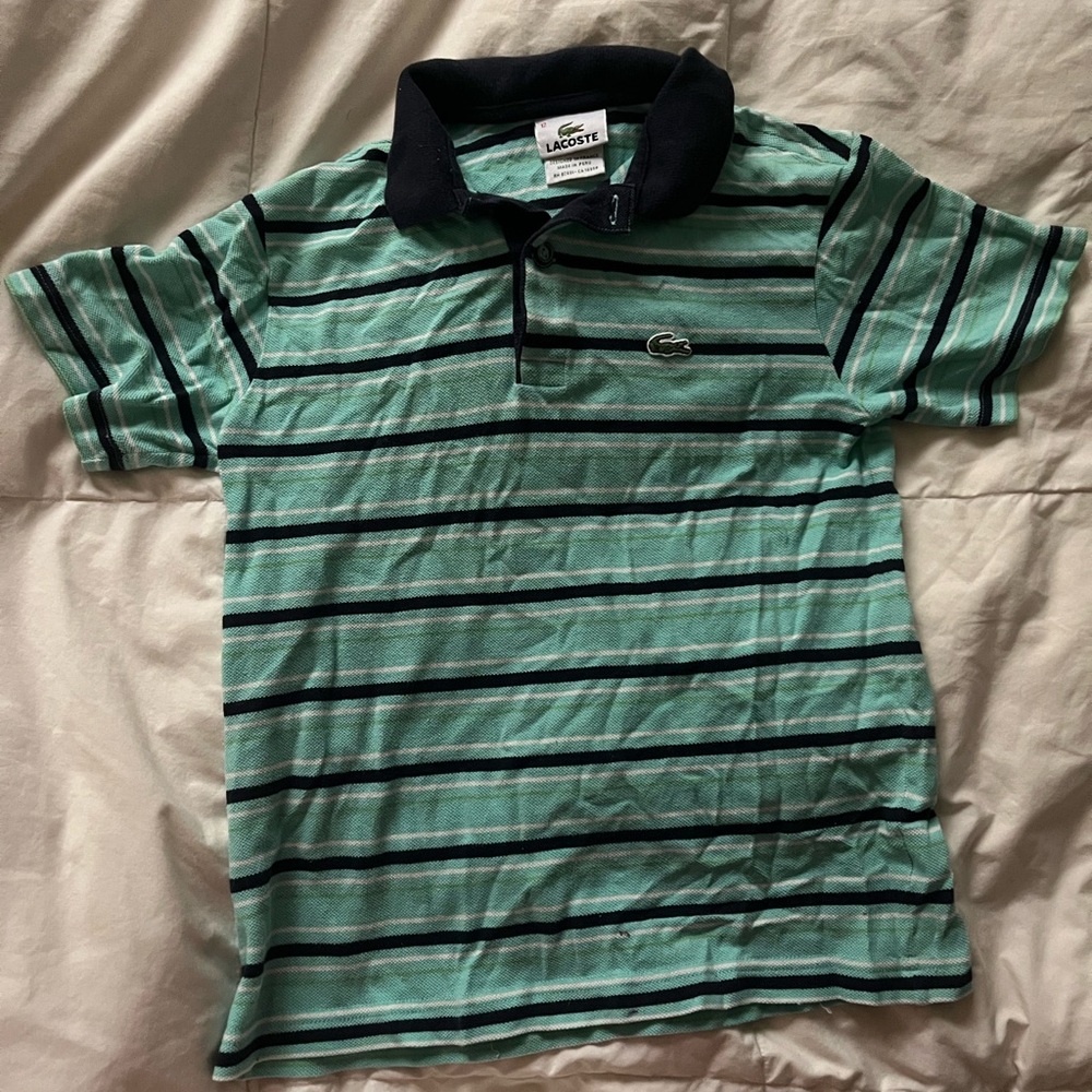 Lacoste Kids Polo with Green and Black Stripes